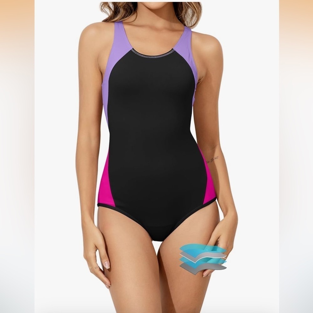 Black/Pink One-Piece period Swimsuit leakproof menstrual swim Size L/07-469-bb3